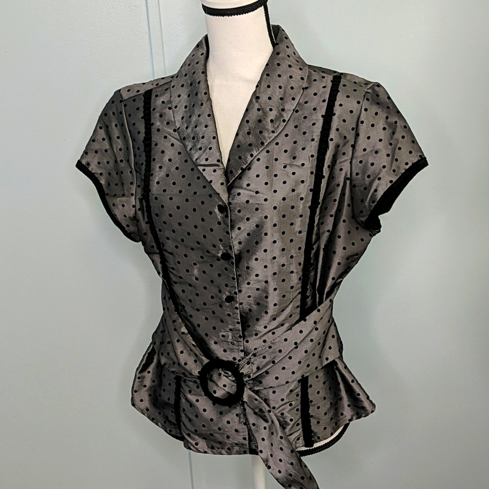 Signature Larry Levine Belted Grey Blouse, Size L